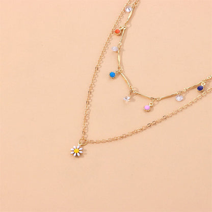 Cubic Zirconia & Enamel Goldtone Mum Layered Pendant Necklace