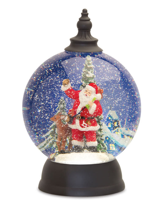 Melrose International LED Snow Globe Ball with Santa and Deer Figure 9.25"D
