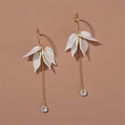 Cubic Zirconia & Goldtone Dangling-Leaves Drop Earrings