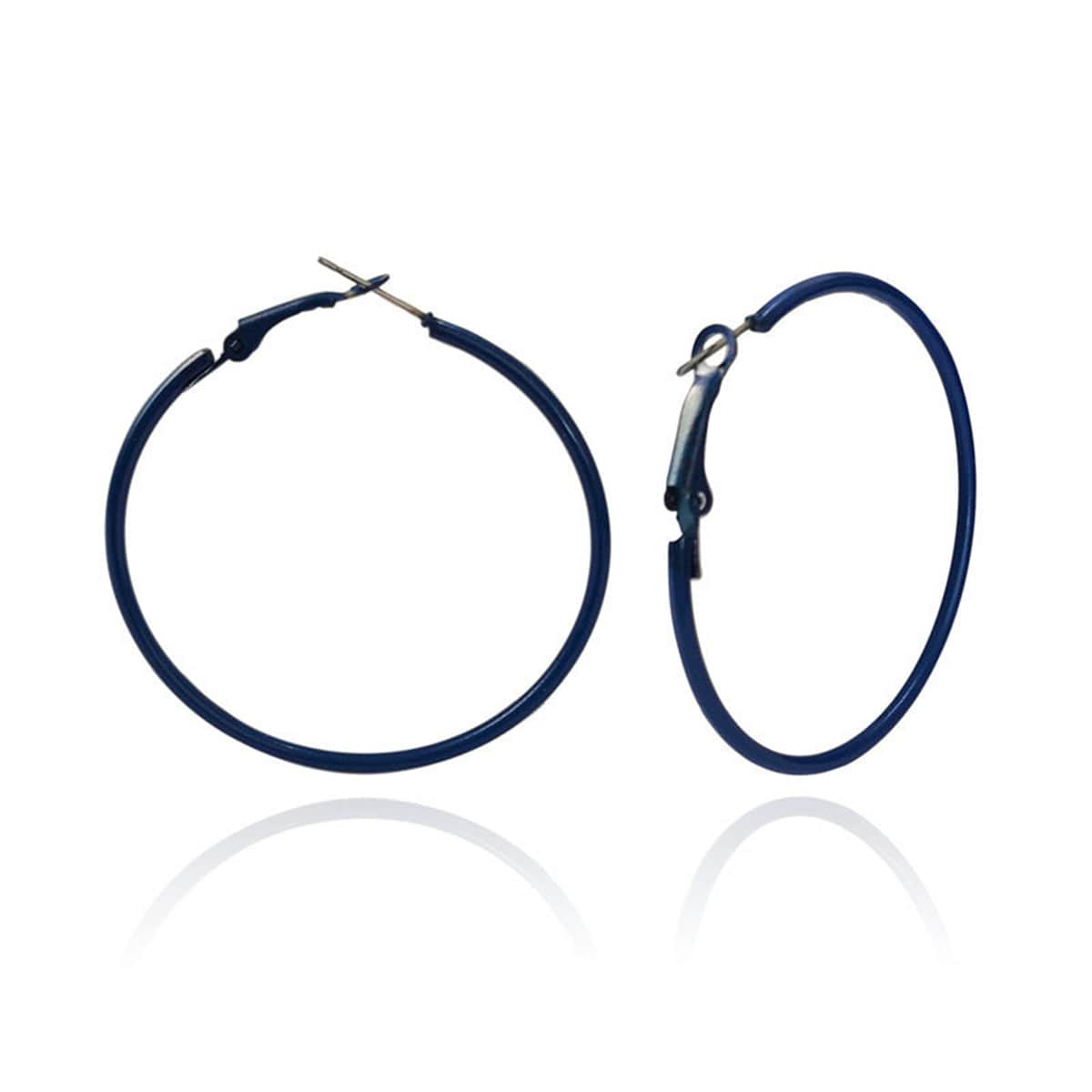 Navy Enamel & Silvertone Hoop Earrings