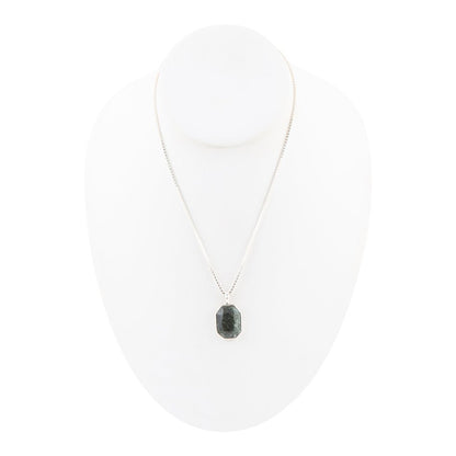 Hammered Green Seraphinite and Sterling Silver Pendant Necklace