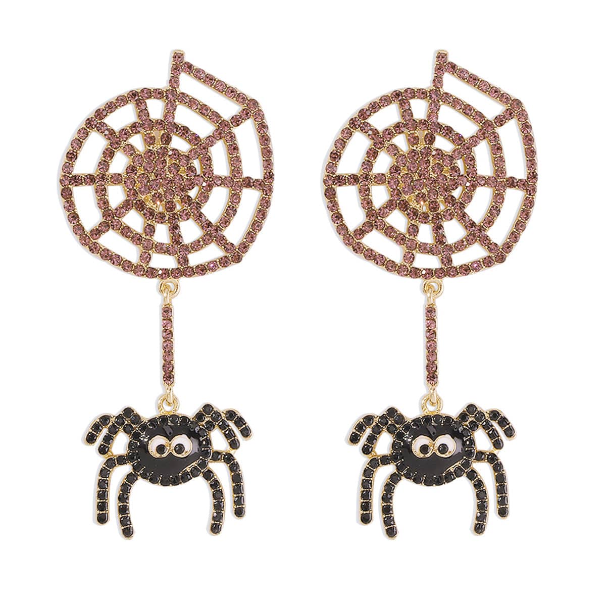 Cubic Zirconia & Goldtone Cobweb Spider Drop Earring