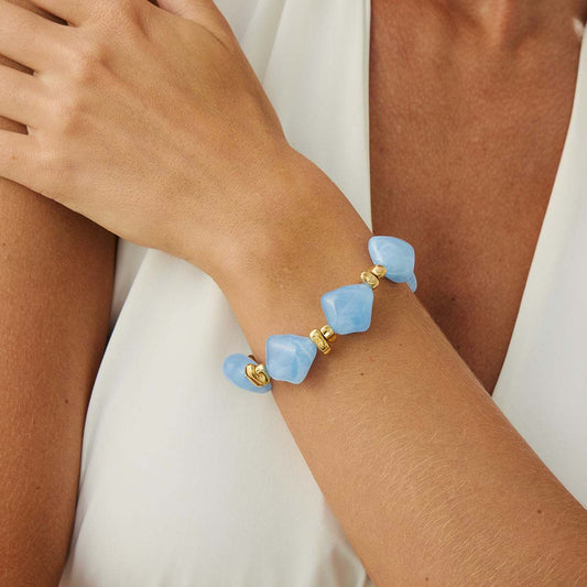 Blue Resin & Goldtone Beads Rhombus Station Bracelet