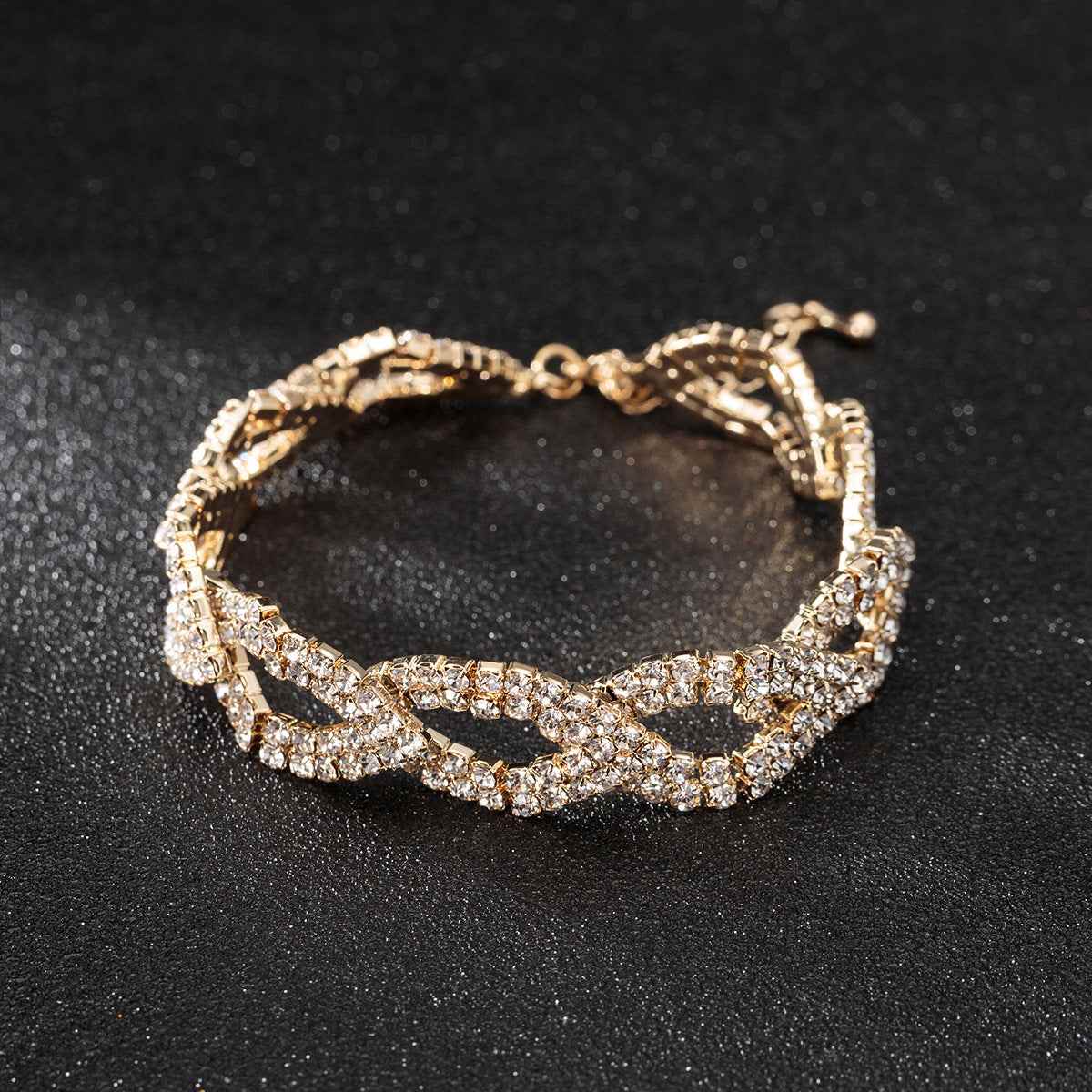Cubic Zirconia & Goldtone Crossing Line Bracelet