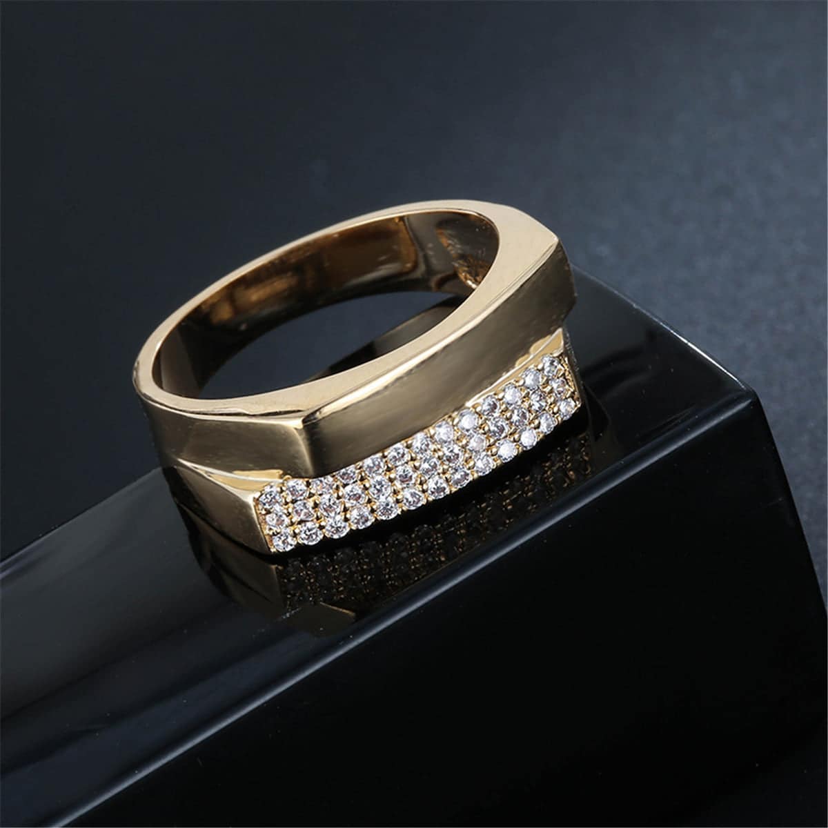 Cubic Zirconia & Goldtone Geometric Two-Layer Band-1