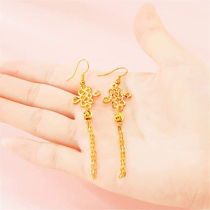 Goldtone Open Lucky Knot Tassel Drop Earrings