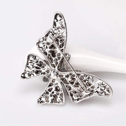 Pink Cubic Zirconia & Silvertone Butterfly Brooch