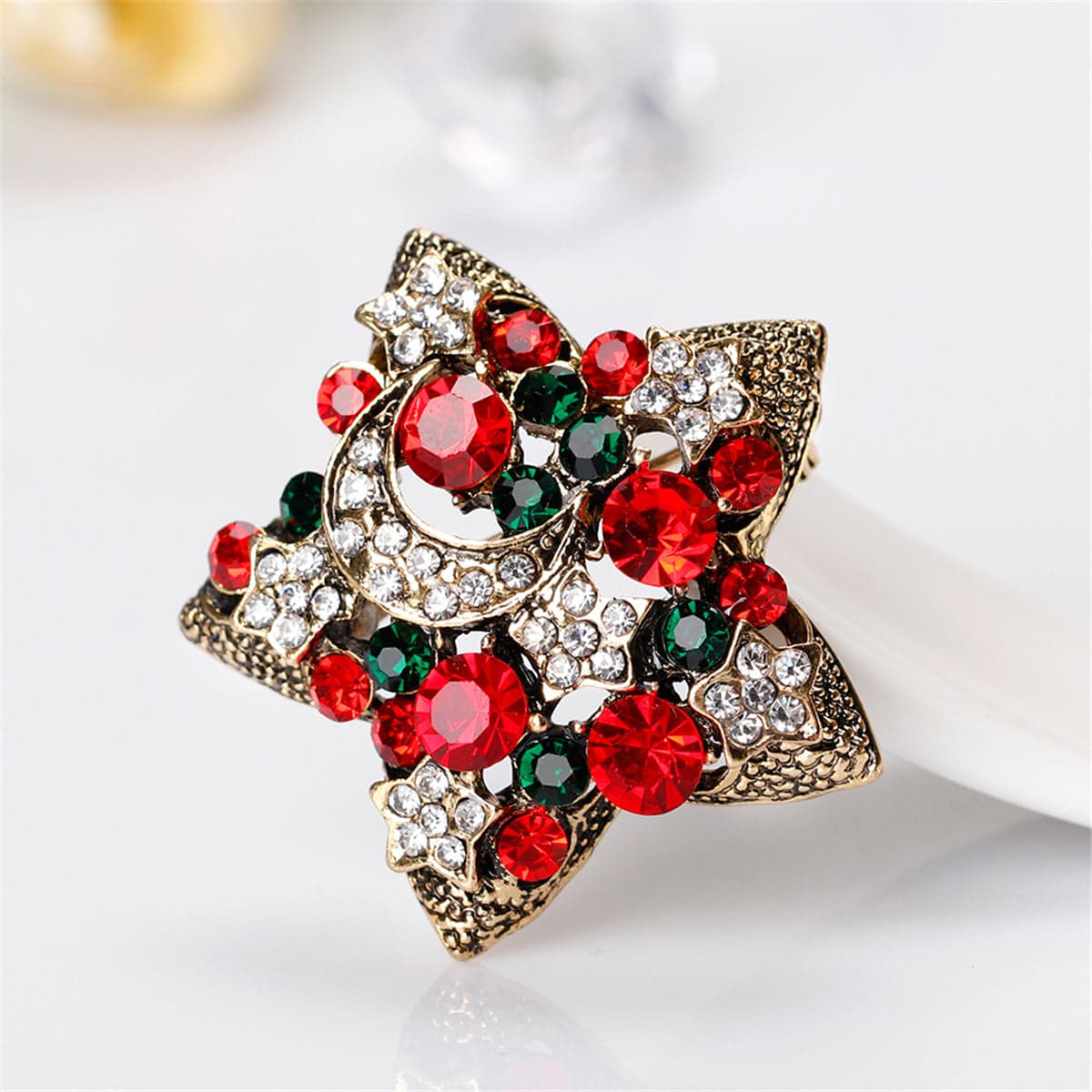 Cubic Zirconia & Goldtone Celestial Brooch