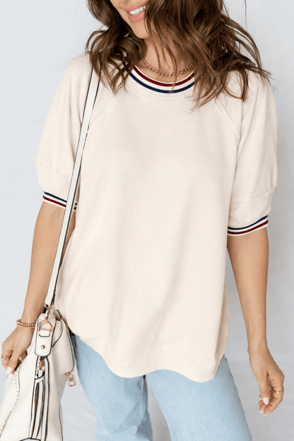 Haisley Sleeve Loose Tunic Top - Beige / L - 12/14