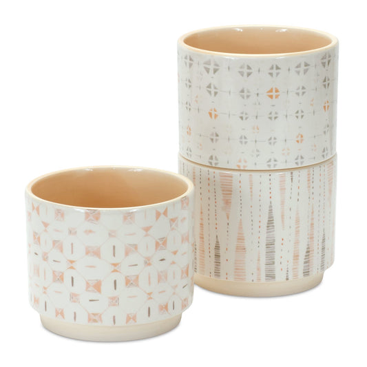Melrose International Blush Patterned Stacking Pot (Set of 3)