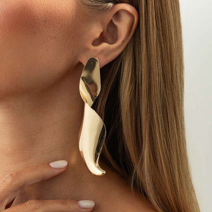Goldtone Leaf Statement Dangle Earrings