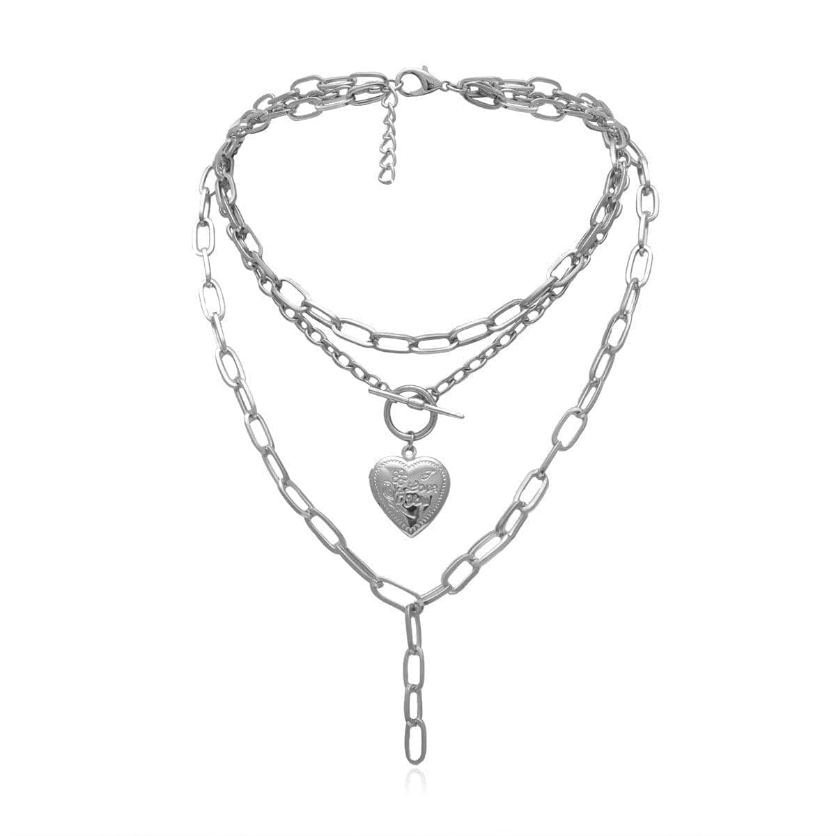 Silvertone Heart Layered Pendant Necklace-4