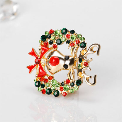 Cubic Zirconia & Goldtone Botany Bow & Reindeer Brooch