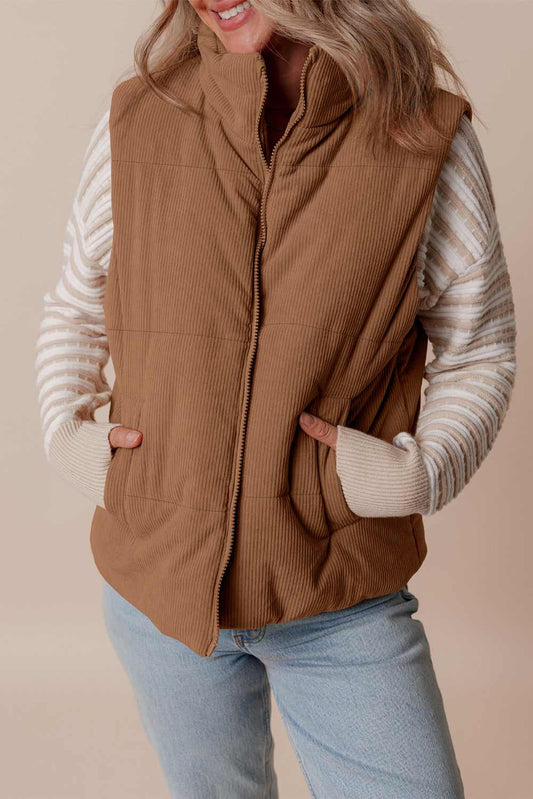 Threaded Pear Natalia Corduroy Zipped Puffer Vest