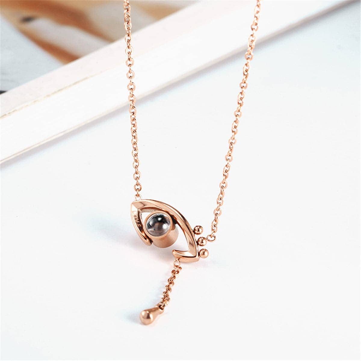 Crystal & Rose Goldtone Eye Pendant Necklace