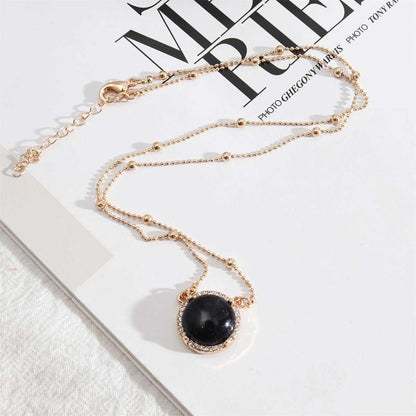 Quartz & Cubic Zirconia Bead Chain Round Pendant Necklace