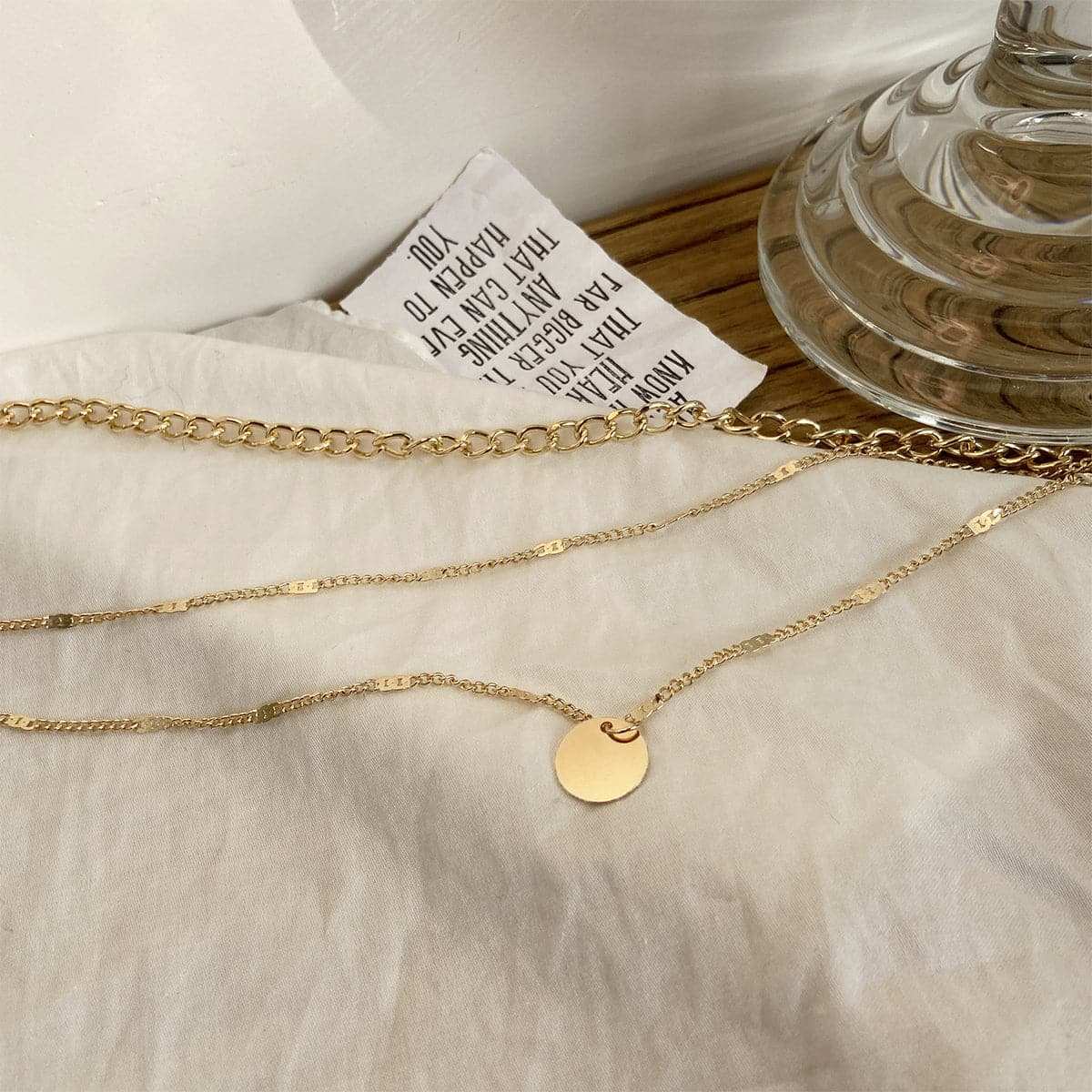 Goldtone Coin Curb Chain Layered Pendant Necklace