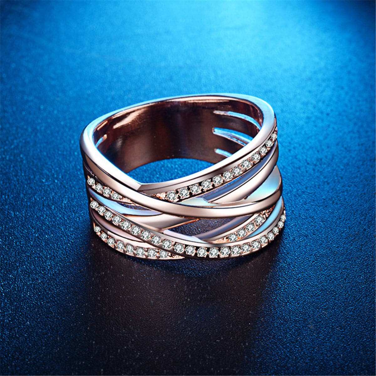 Cubic Zirconia & Silvertone Overlapping Band Ring