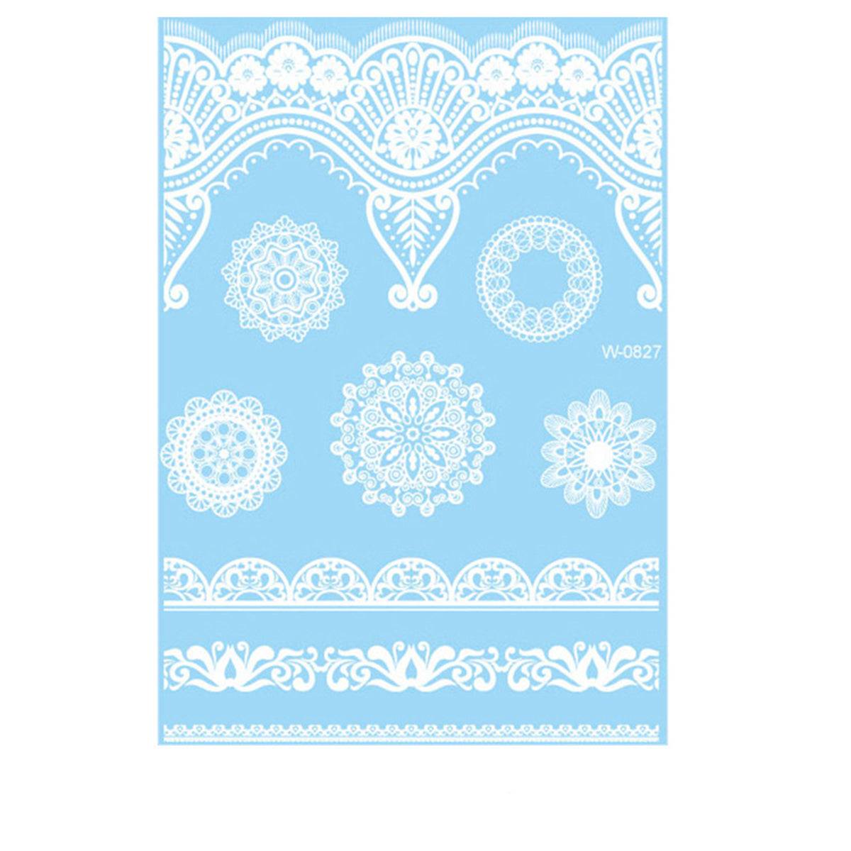 White Lace Flower Plate Temporary Tattoo Sheet - 5 Pcs