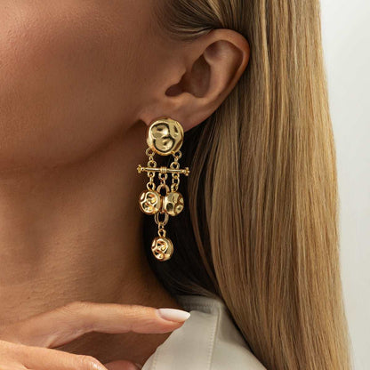 Goldtone Hammered Candlestick Tassel Dangle Earrings