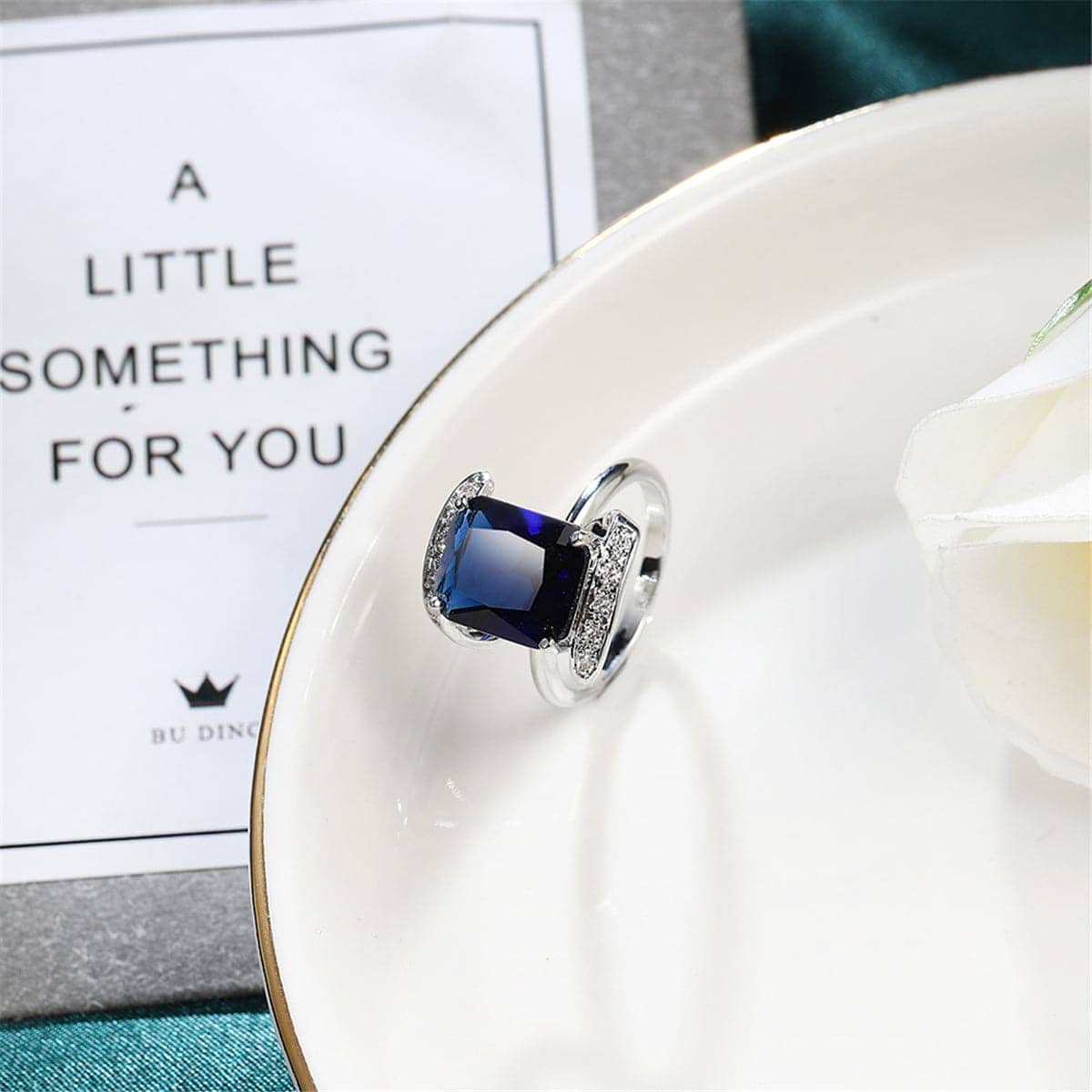 Navy Crystal & Cubic Zirconia Princess-Cut Ring-2