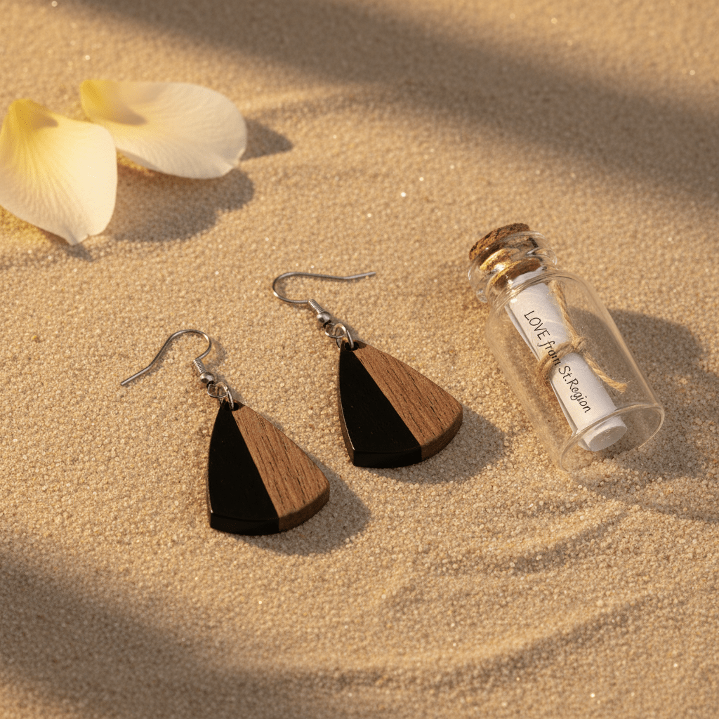 Black Resin & Wood Silvertone Shield Hook Earrings