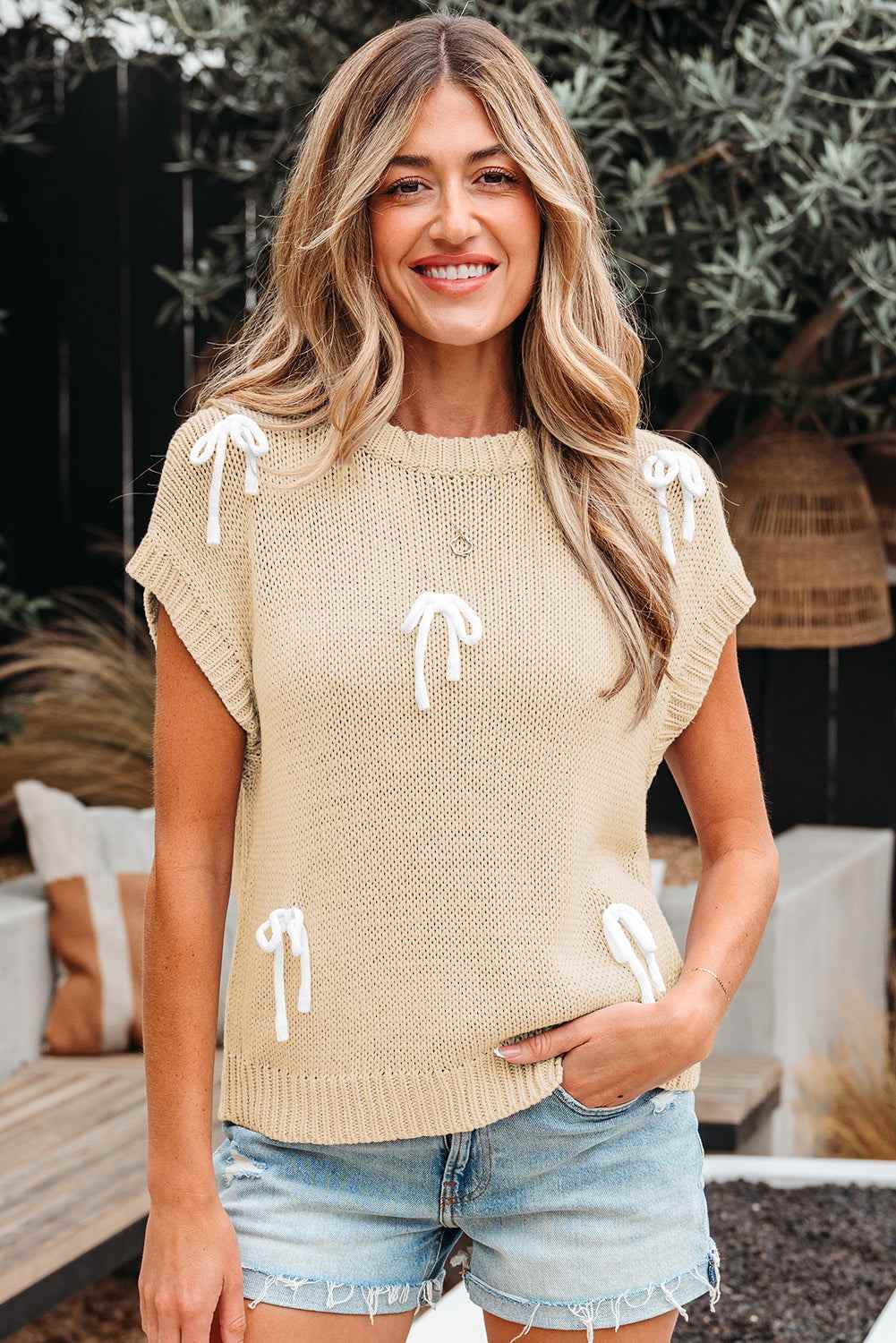 Giselle Applique Cap Sleeve Sweater - Parchment / L - 12/14