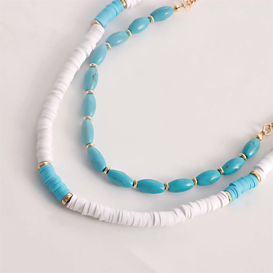 Turquoise & White Polymer Clay Goldtone Heart Layered Pendant Necklace Set
