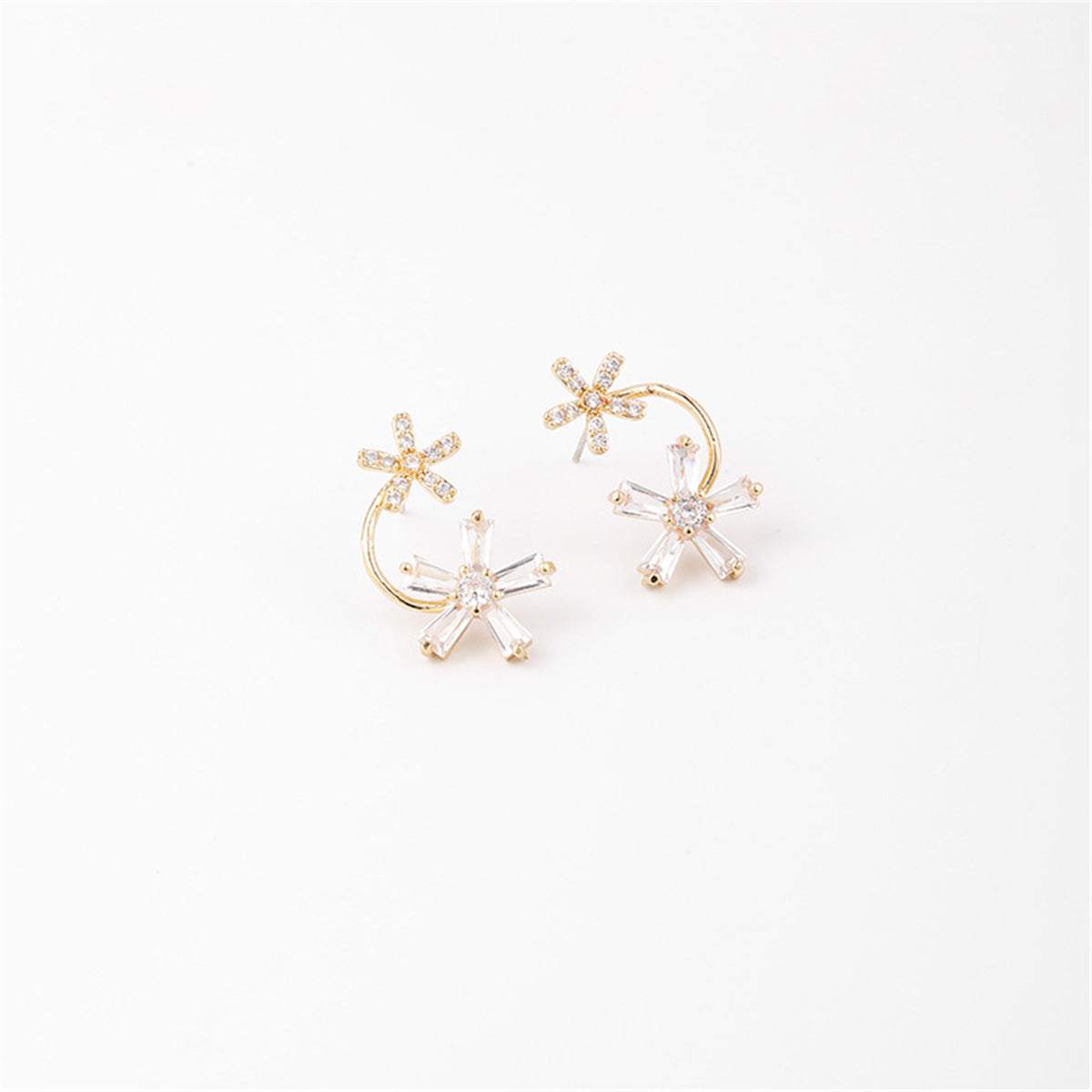 Cubic Zirconia & Goldtone Double-Flower Stud Earrings