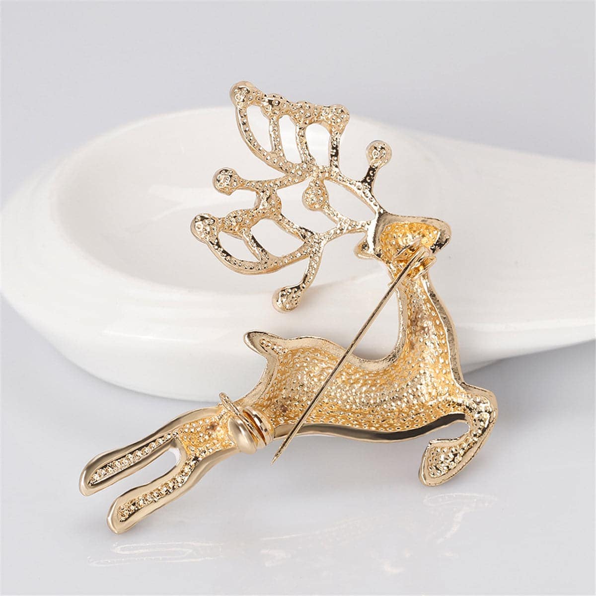Cubic Zirconia & Goldtone Jumping Reindeer Brooch-3