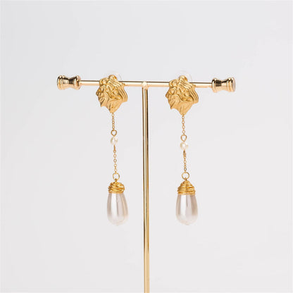 Pearl & Goldtone Irregular Drop Earrings