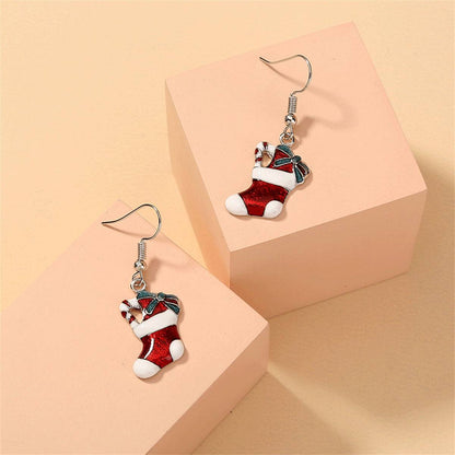 Red Enamel & Silvertone Stocking Drop Earrings