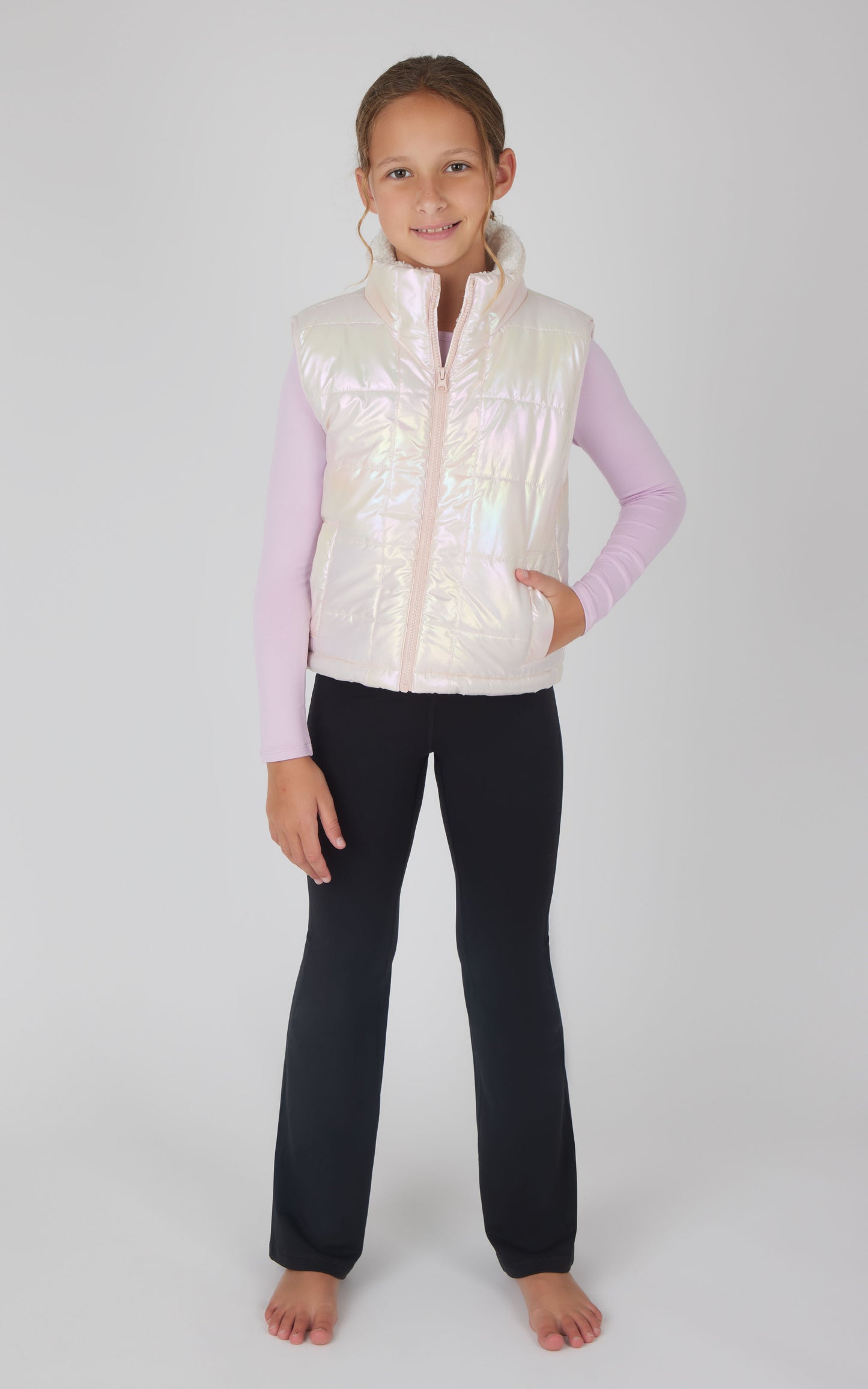 Girls Quilted Vest & Super Soft Top & Flare Legging Set