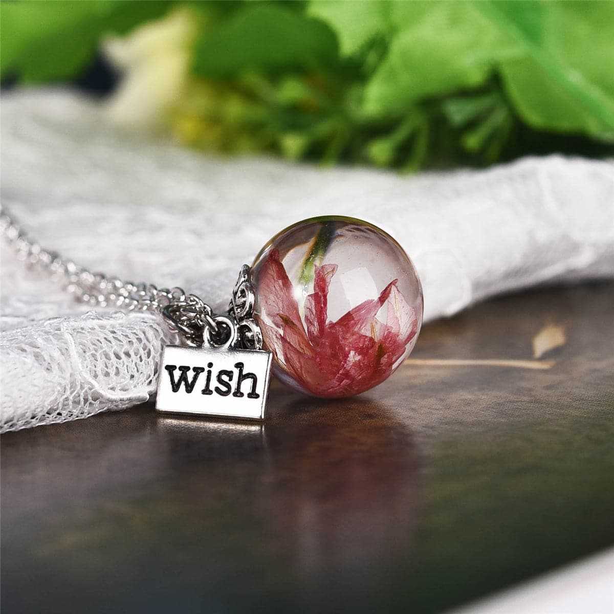 Delphinium & Silvertone 'Wish' Pendant Necklace