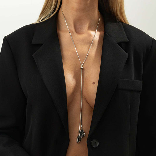 Crystal & Silvertone Trapezium Dual-Drop Long Necklace