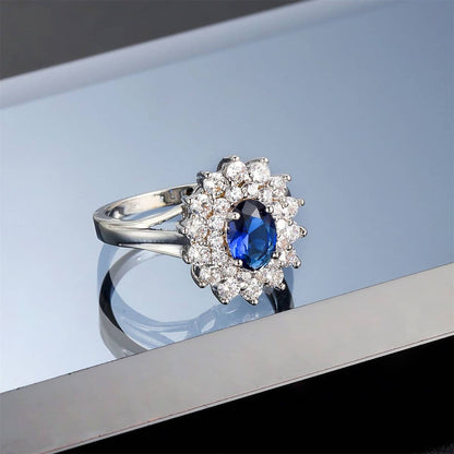 Cubic Zirconia & Navy Crystal Flower Halo Ring-1