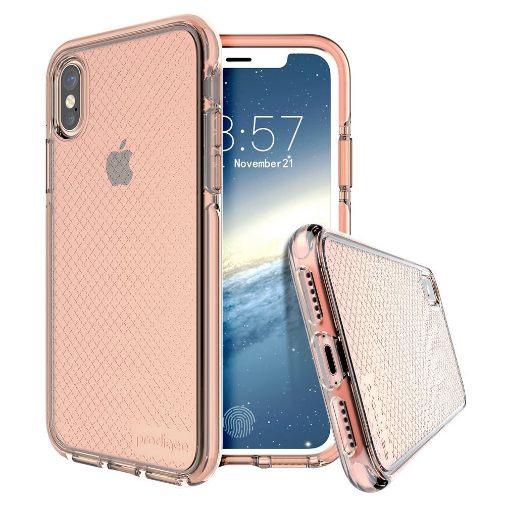 Prodigee [Safetee Pink Rose for Iphone X (2017) - Iphone Xs (2018) Case Clear Transparent Silver Shock Proof Cover