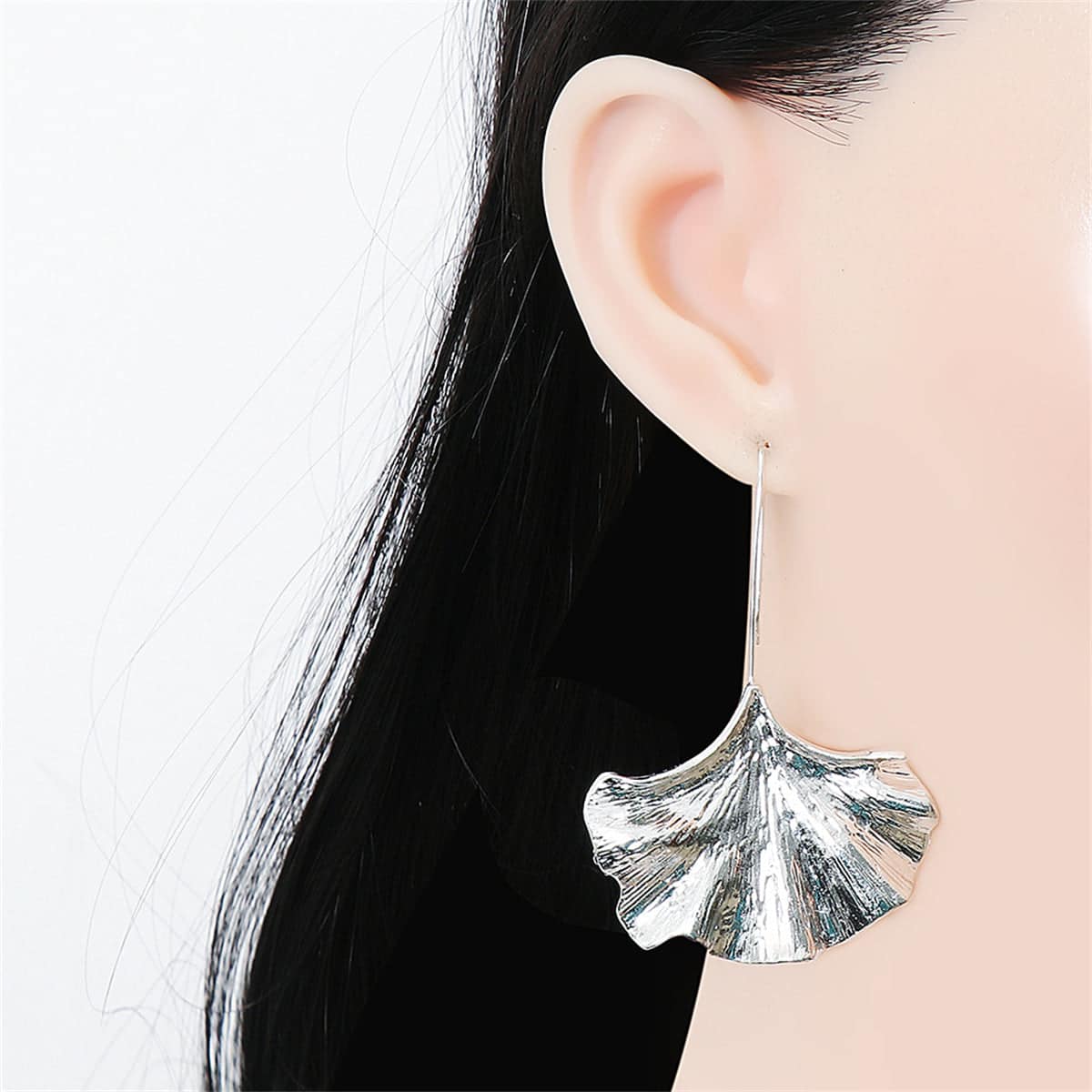 Silvertone Lotus Leaf Drop Earrings