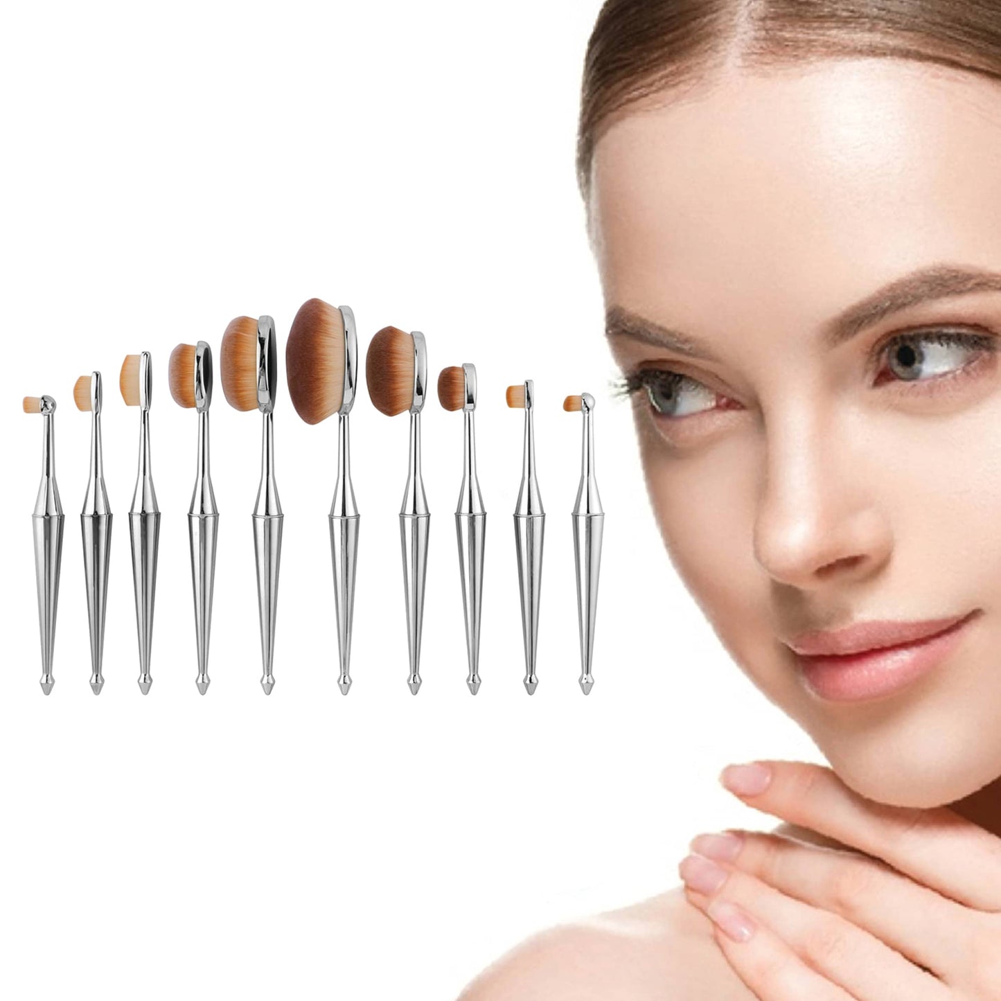 La Sante 10-Piece: Professional Oval Kabuki Metallic Cosmetic Makeup Brushes Set