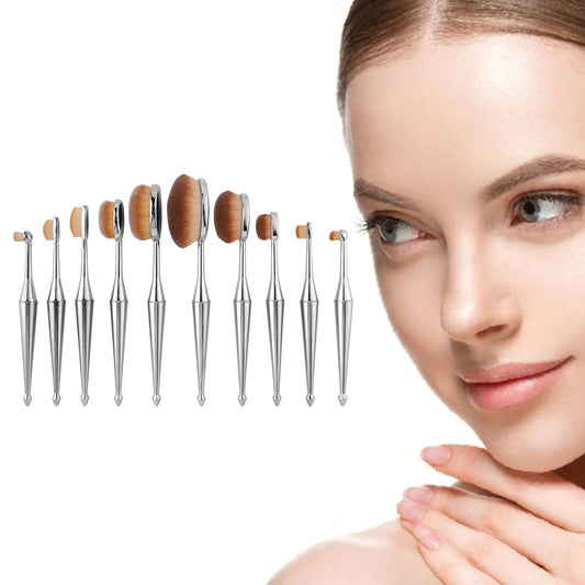 La Sante 10-Piece: Professional Oval Kabuki Metallic Cosmetic Makeup Brushes Set