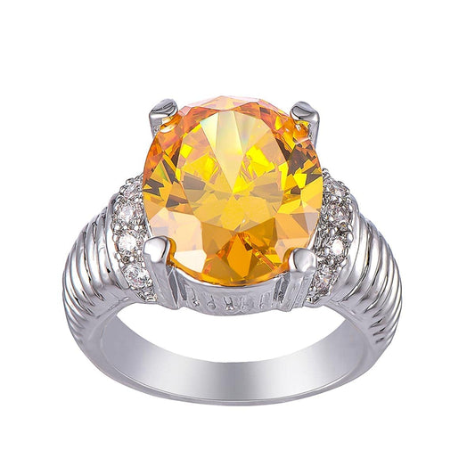 Yellow Crystal & Silvertone Oval-Cut Ring
