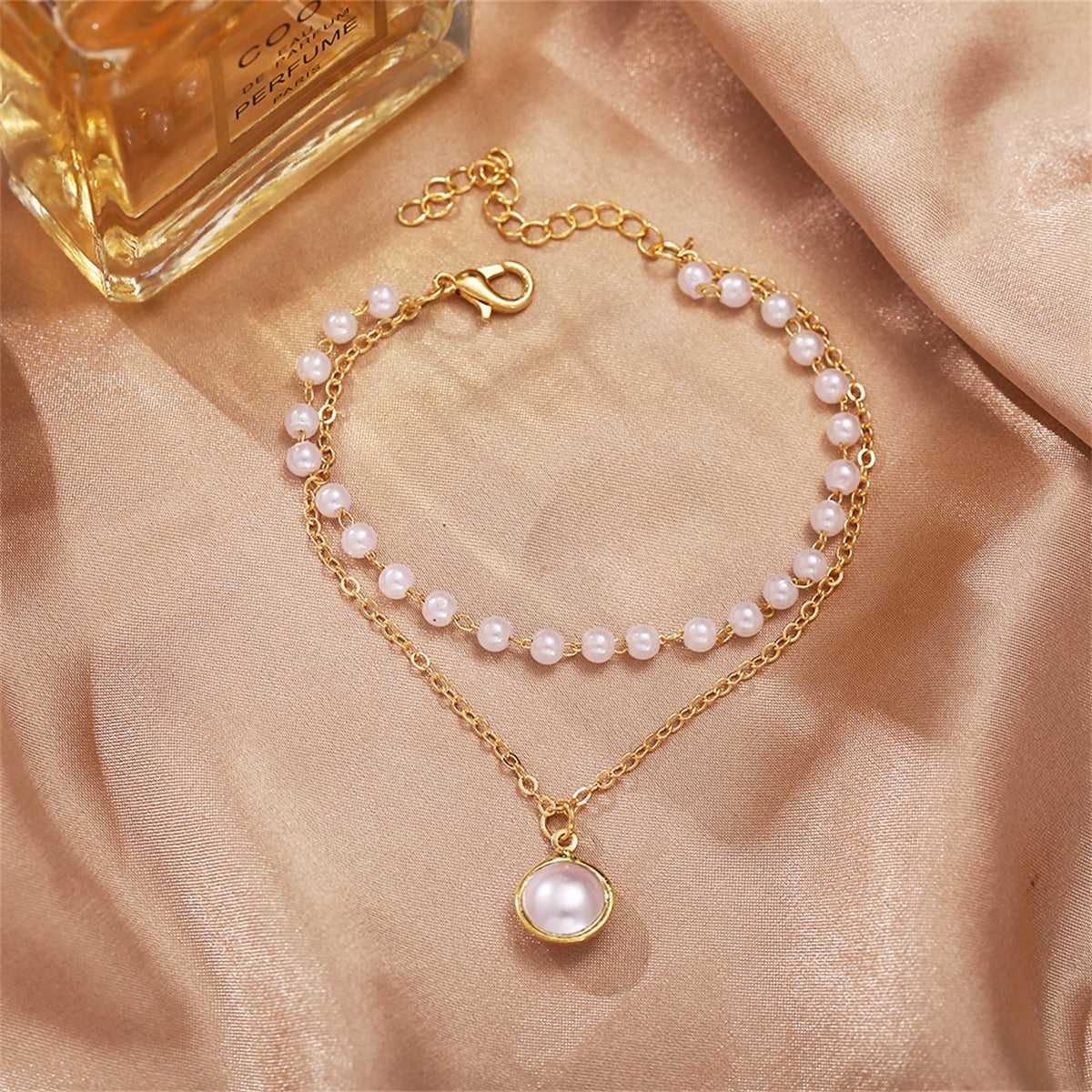 Pearl & Goldtone Layered Station Bracelet