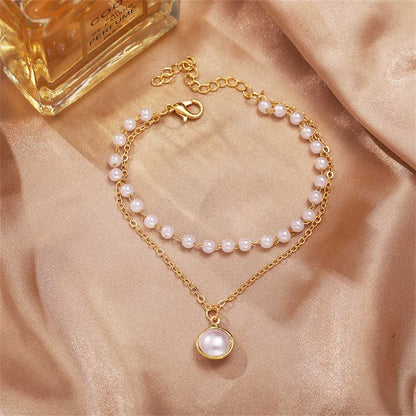 Pearl & Goldtone Layered Station Bracelet