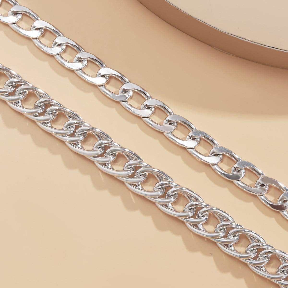 Silvertone Figaro Chain Anklet Set