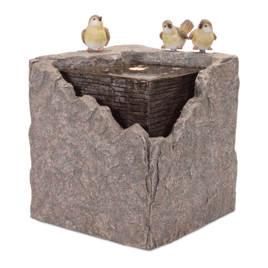 Melrose International Bubbling Stone Fountain with Bird Accents 19"H