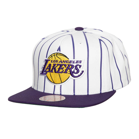 Men's Mitchell & Ness NBA Retro Pinstripe Snapback Lakers - White