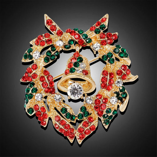 Cubic Zirconia & Goldtone Bell Botany Wreath Brooch