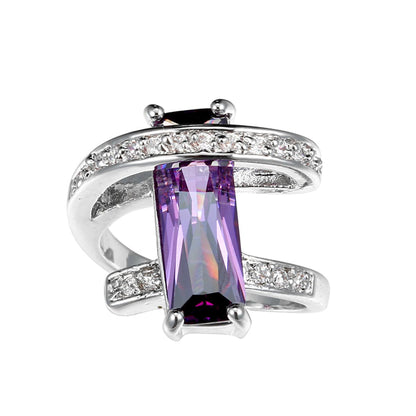 Purple Crystal & Cubic Zirconia Pavé Wrap Baguette-Cut Ring-3