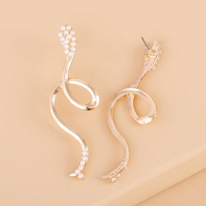 Pearl & Goldtone Snake Drop Earrings
