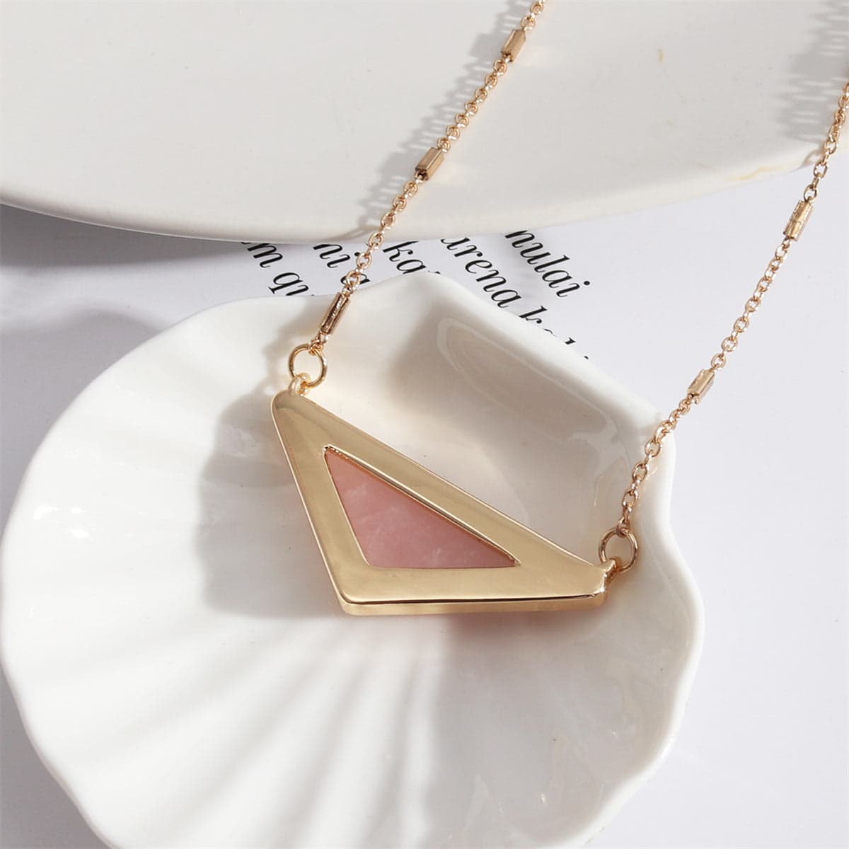 Pink Crystal & Goldtone Triangle Pendant Necklace